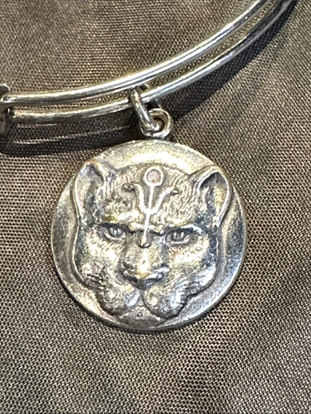 Alex and Ani Wild Heart Cat pendant charm on bracelet